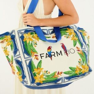 FARM Rio Brazil Tropical Parrot Large Canvas Carryall Tote Bag NWT